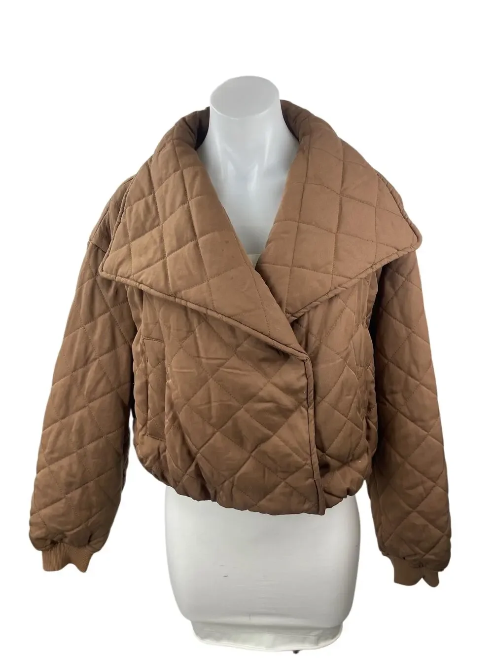 Blank NYC Women's Brown Tencel Quilted Puffer Cropped Bomber Coat Jacket Size XS
